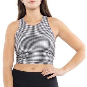 Rhone Revive Printed Longline Bra Gingham Check Blue Violet Womens Small NWT